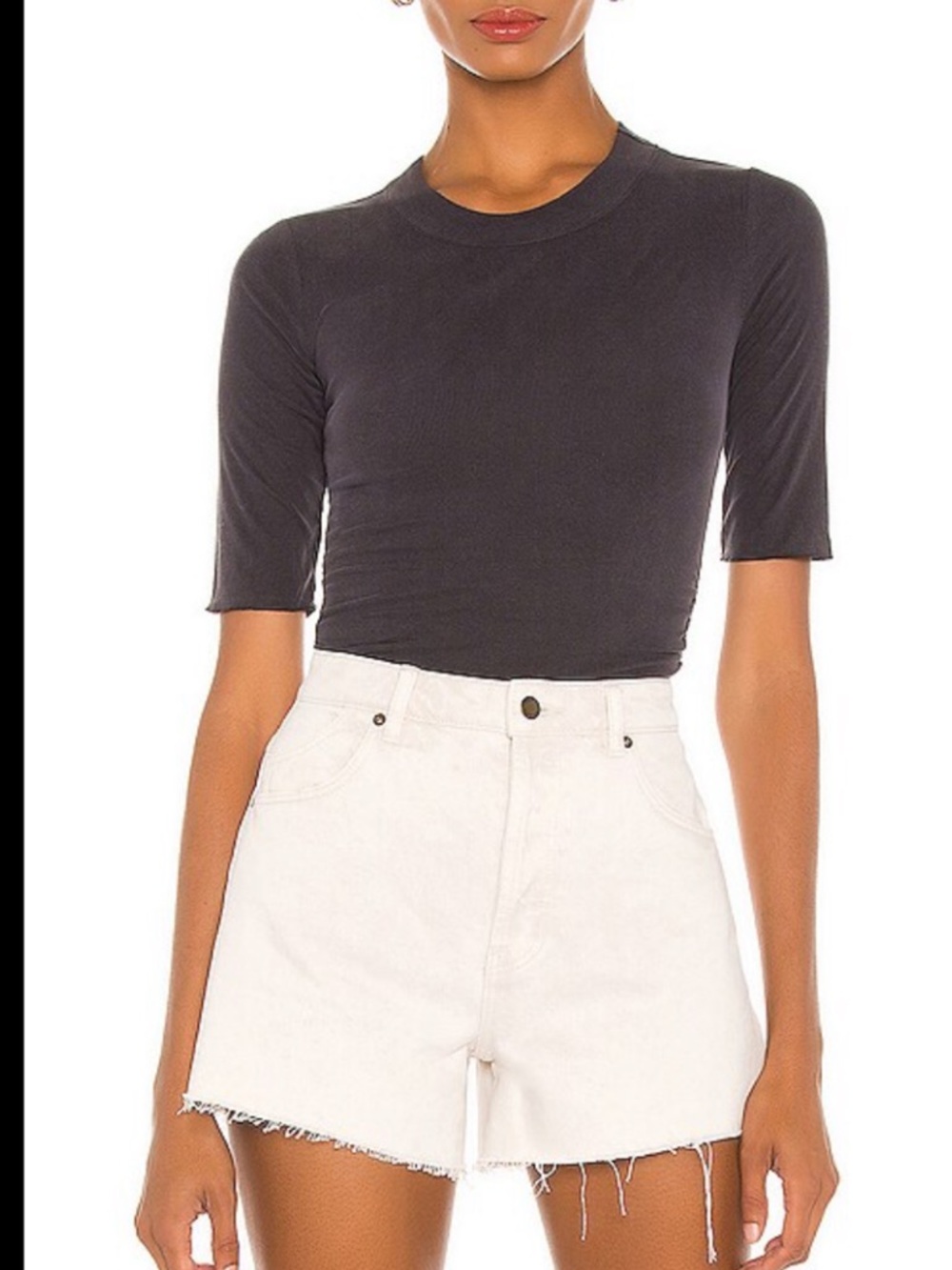 Free People Talk To Me Washed Gold Ribbed Ruched Top